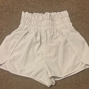 High-Waist White Women's Paperbag Elastic Shorts